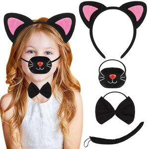 5389 Fuchsia Cat Costume Set 4pcs With Plush Cat Ears Headband